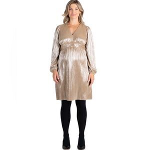 Destination Maternity Women’s Long Sleeve Metallic Glossy Pleated Dress Size M